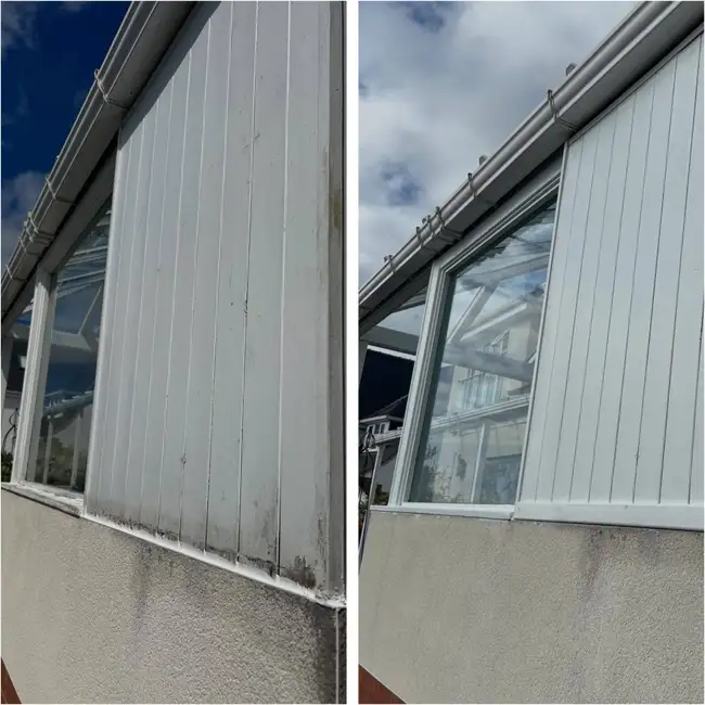 Conservatory exterior timber cladding and window frame painting Chester