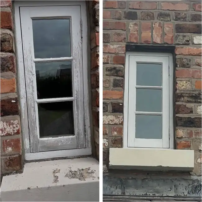 Cottage window frame and masonry sill restoration Wirral