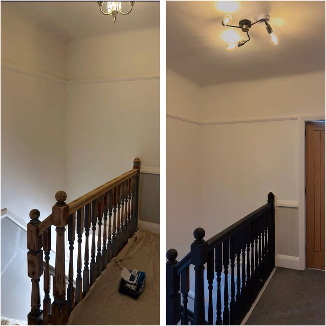 Staircase banister repair and light fixture replacement