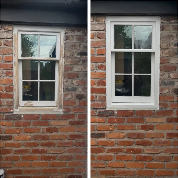 Before and after restoration of a traditional timber sash window